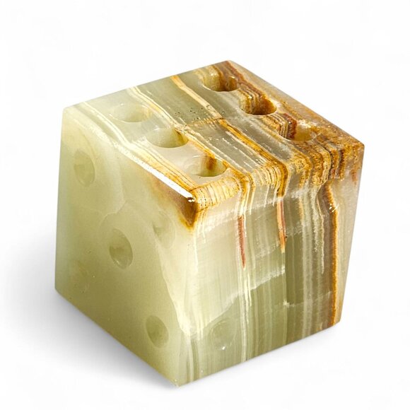 Vintage Onyx Stone Pen Pencil Holder Marble Block MCM Retro Office Desk Decor - Picture 2 of 7